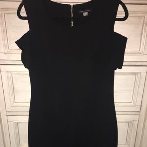 Black Crepe Sheath Dress with shoulder cutouts